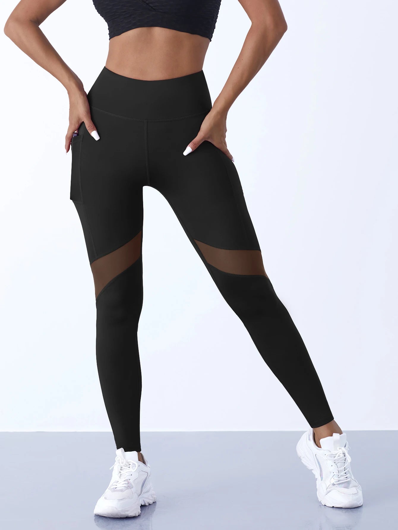 1PCS Women's Mesh Splicing Yoga Pants Shaping Leggings High Waist Tummy Control Lift Hips Running Workout Activewear Pants