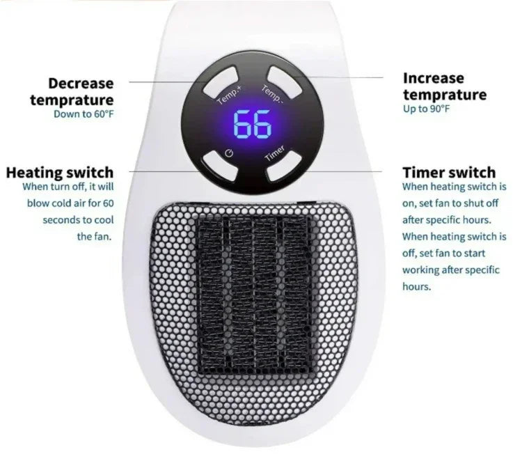 Portable Heater Electric Heater Plug-in Room Heater Home Appliance Heating Furnace Mini Radiator Remote Heating 500W