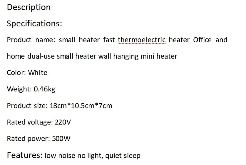 Portable Heater Electric Heater Plug-in Room Heater Home Appliance Heating Furnace Mini Radiator Remote Heating 500W