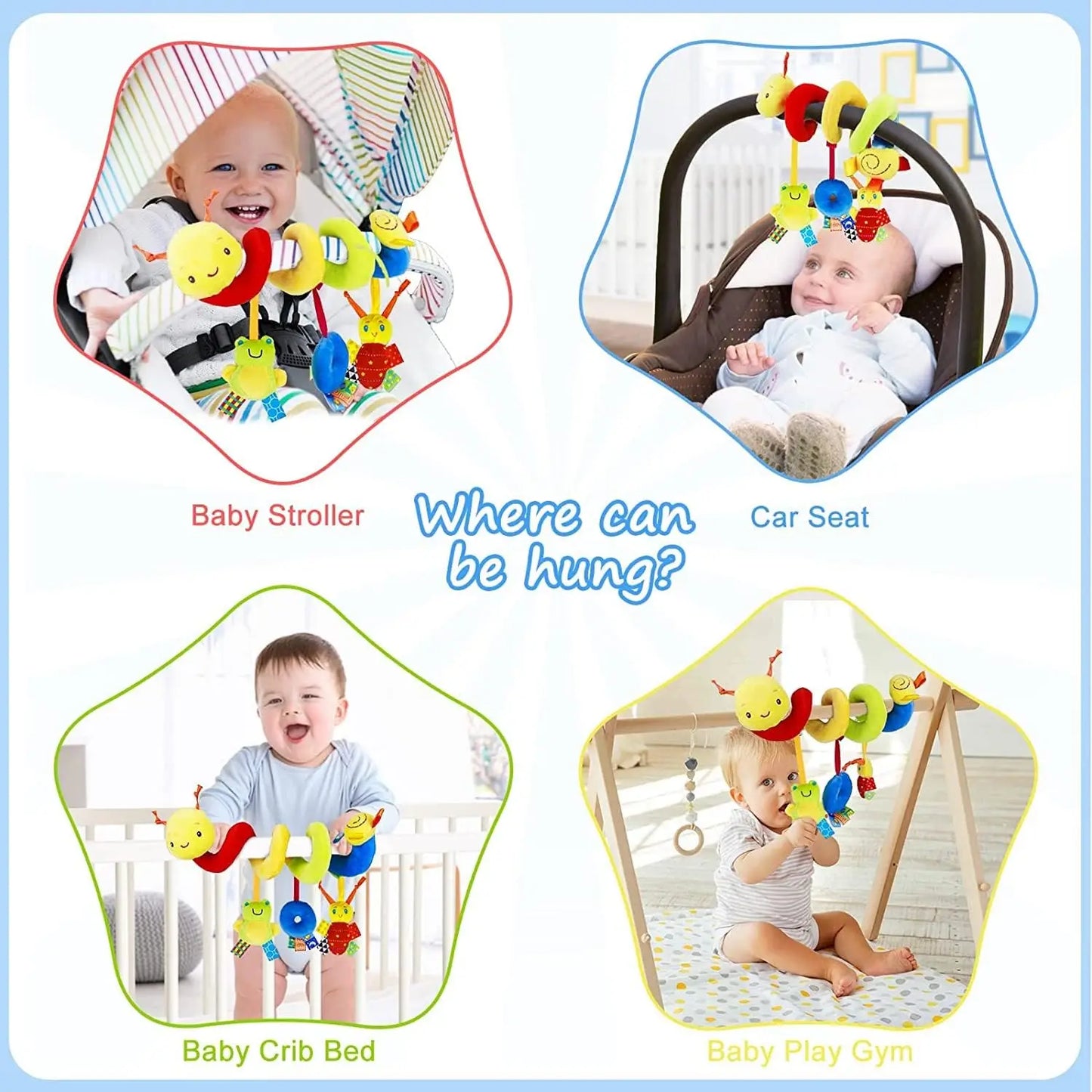 Car Seat Toys Infant Baby Spiral Activity Hanging Rattle Toys Plush Hanging Stroller Sensory Toys For Newborn Gift