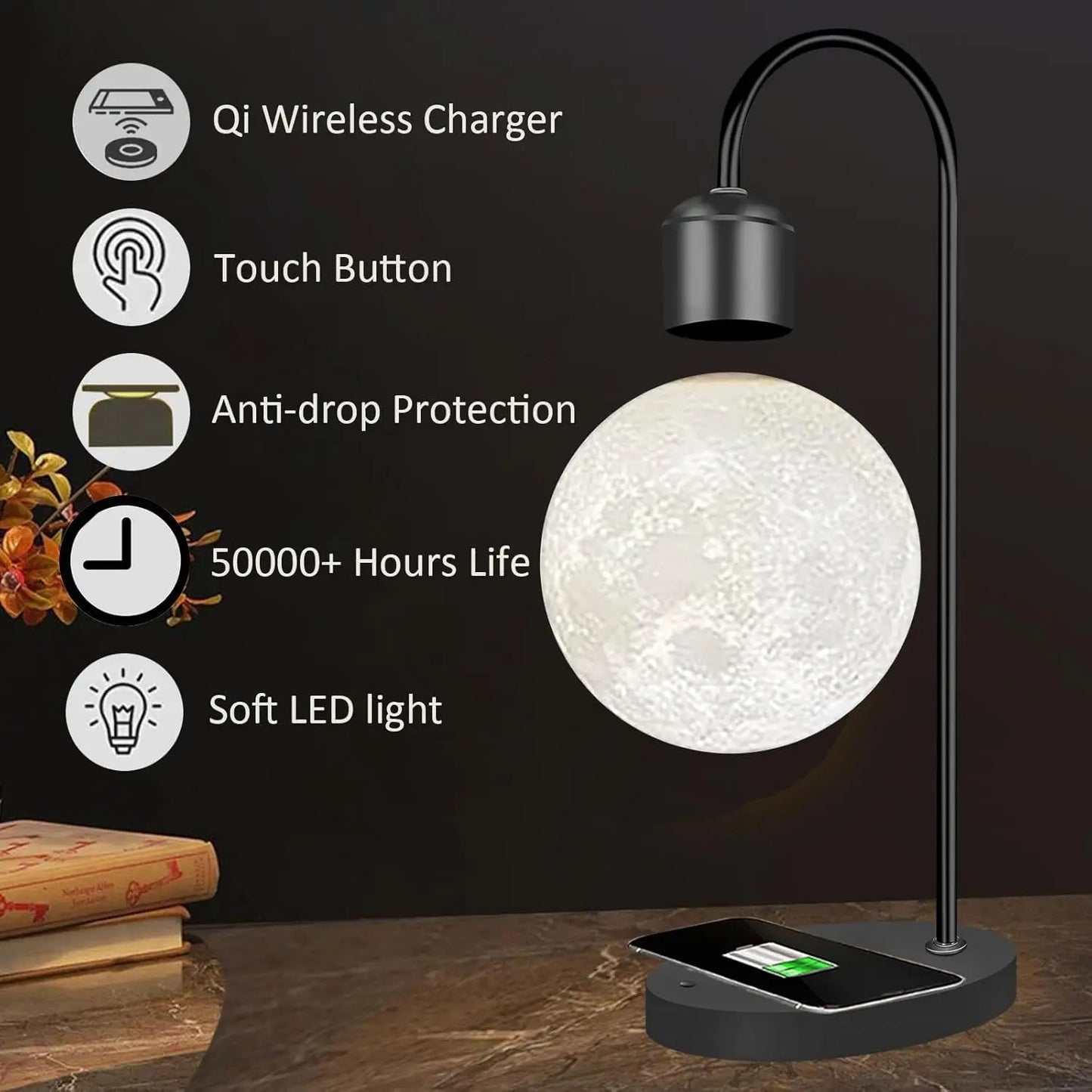 3D-printed floating moon lamp with magnetic levitation and LED
